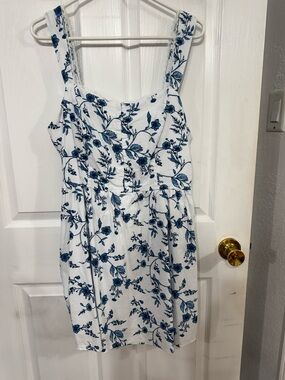 Women’s White Sundress with Blue Floral Print